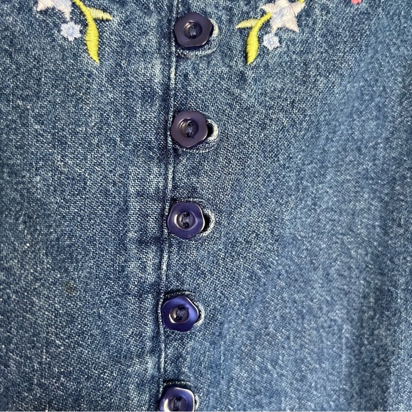 Vintage Embroidered Denim Floral Button Down Tie Back 90s Maxi Dress Size 1X - Picture 8 of 14